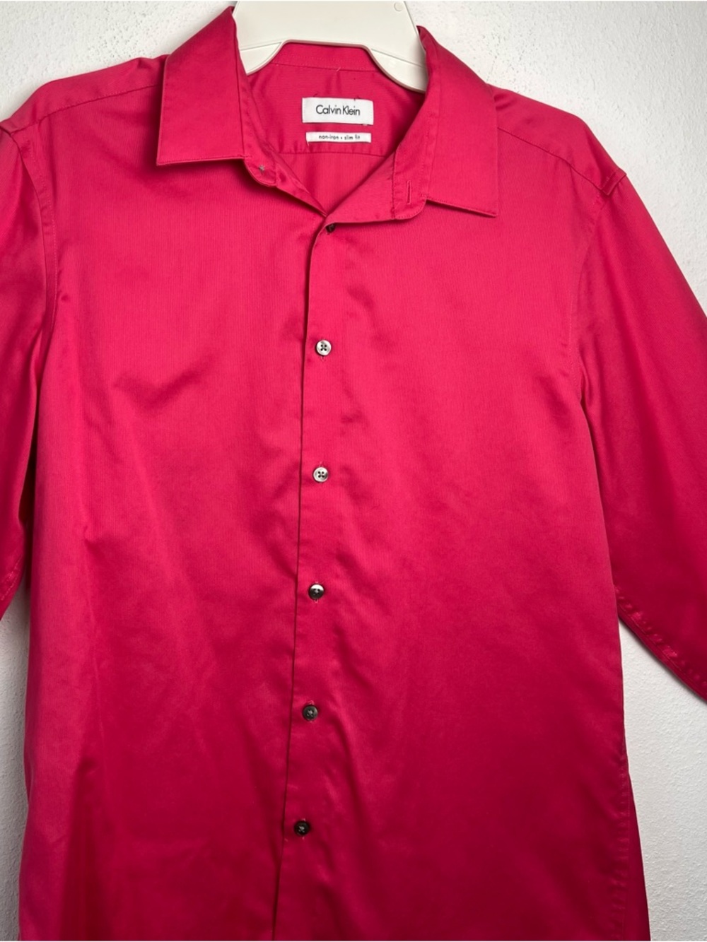 Calvin Klein Men Slim Fit Button-Up Shirt Bright Pink Non-iron Size 15.5 (32/33) - Picture 6 of 14